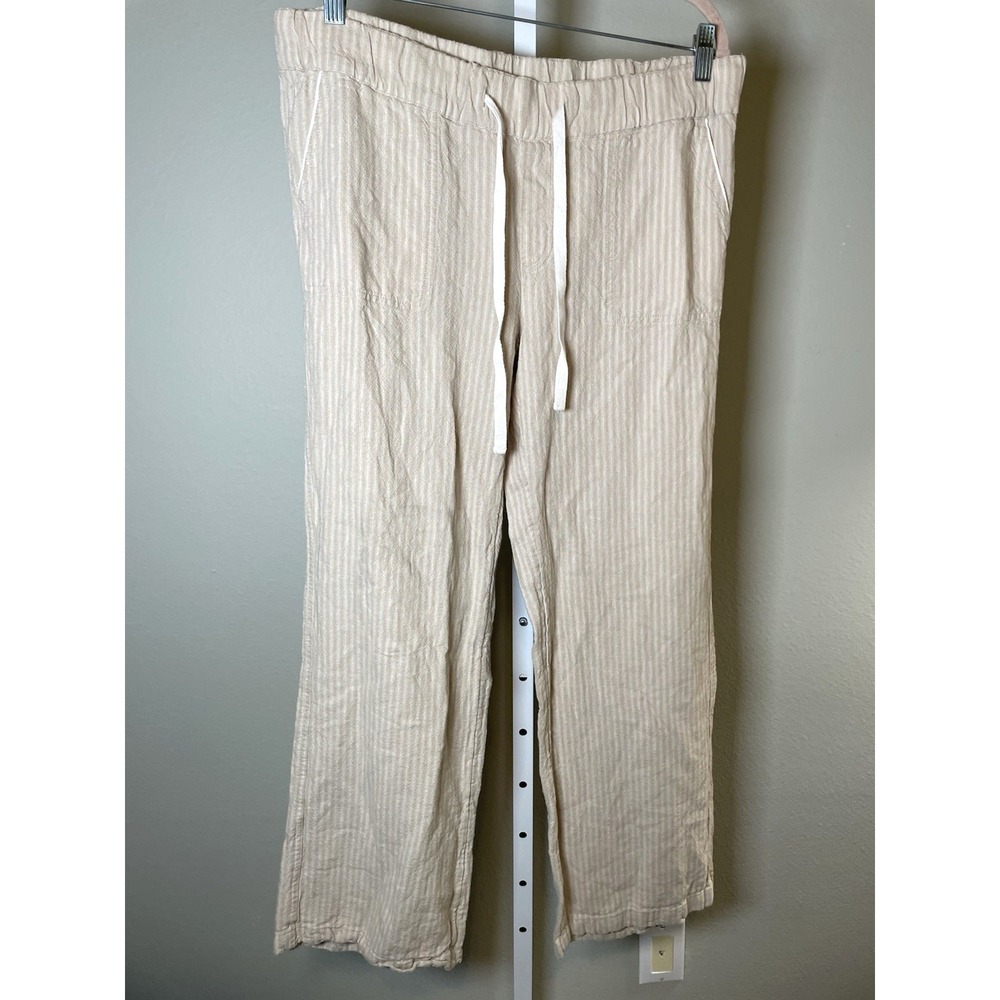 Women's Caslon linen pants Medium Pull On Drawstring Comfy Beige Striped lounge